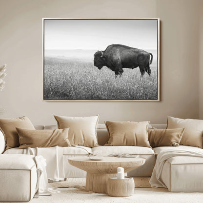 28435251-MGV-FC-36X24_Natural-Bison In Prairie Wall Art Canvas Print, Framed Rustic Wildlife Art Picture Print, Wild Buffalo Perfect Rustic Western Decor
