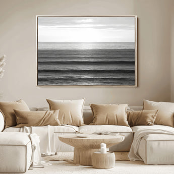 47305203-MGV-FC-36X24_Natural-Monochrome Ocean Wall Art Canvas Print, Framed Moody Ocean Art Picture Print, Calm Ocean Perfect Minimalist Coastal Decor Artwork