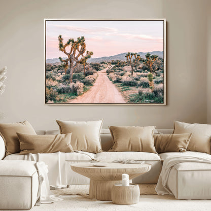 12540952-MGV-FC-36X24_Natural-Joshua Tree Park Wall Art Canvas Print, Framed Desert Road Art Picture Print, Sunset Drive Perfect Southwestern Boho Decor Artwork