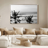 17508038-MGV-FC-36X24_Natural-Tropical Coastline Wall Art Canvas Print, Framed Palm Trees Art Picture Print, Ocean Waves Perfect Minimalist Coastal Decor