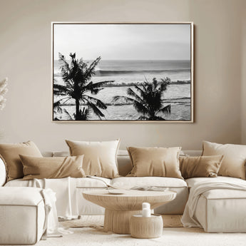 17508038-MGV-FC-36X24_Natural-Tropical Coastline Wall Art Canvas Print, Framed Palm Trees Art Picture Print, Ocean Waves Perfect Minimalist Coastal Decor