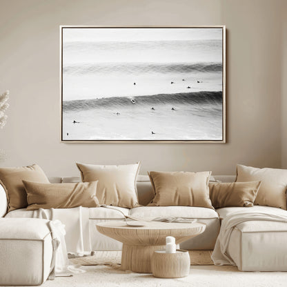54291445-MGV-FC-36X24_Natural-Black White Ocean Wall Art Canvas Print, Framed Coastal Sport Art Picture Print, Ocean Culture Perfect Minimalist Coastal Decor
