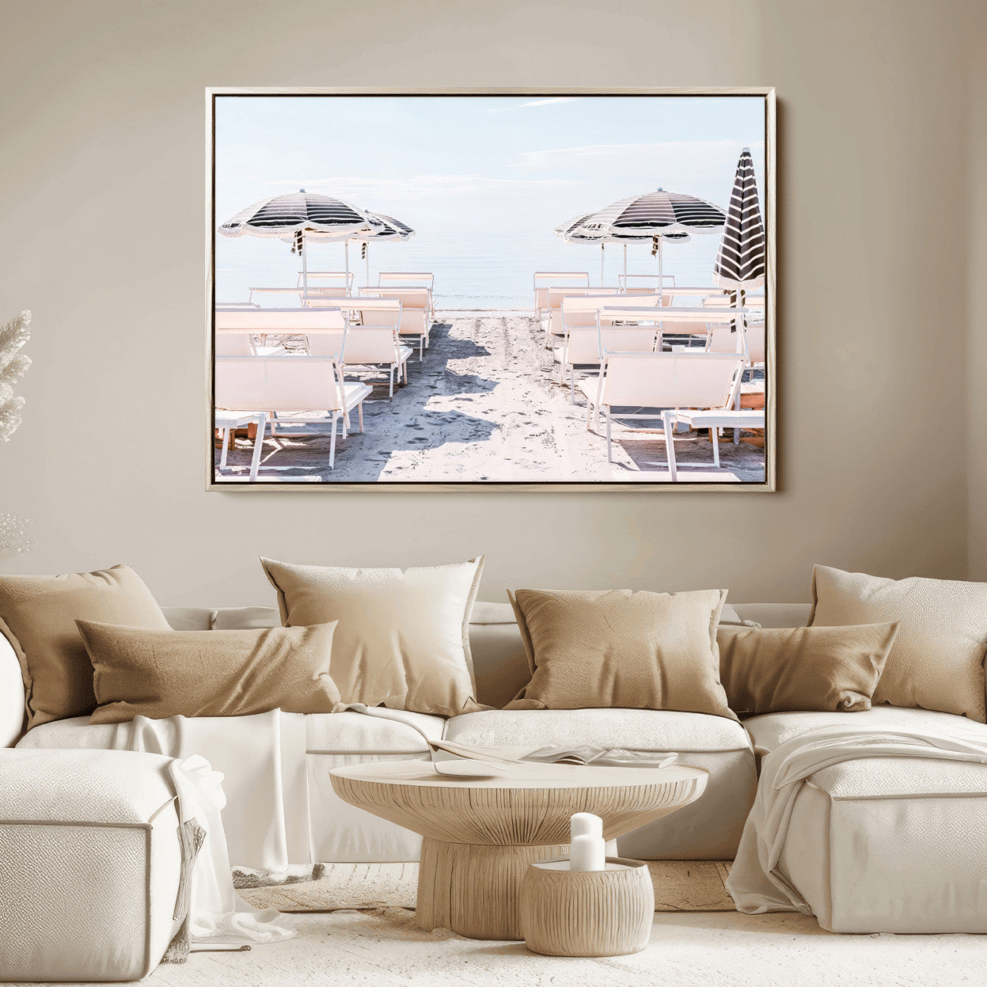 67623952-MGV-FC-36X24_Natural-Minimalist Beach Wall Art Canvas Print, Framed Pastel Sand Art Picture Print, Beach Aesthetic Perfect Coastal Minimalist Decor