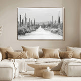 35537313-MGV-FC-36X24_Natural-Monochrome Desert Wall Art Canvas Print, Framed Cactus Path Art Picture Print, Southwestern Landscape Perfect Southwestern