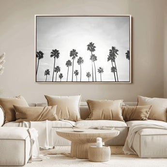 62298277-MGV-FC-36X24_Natural-Monochrome Palms Wall Art Canvas Print, Framed Minimalist Trees Art Picture Print, Silhouetted Palms Perfect Tropical Minimalist