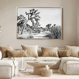 88164251-MGV-FC-36X24_Natural-Joshua Tree Wall Art Canvas Print, Framed Desert Path Art Picture Print, Monochrome Desert Perfect Minimalist Desert Decor Artwork