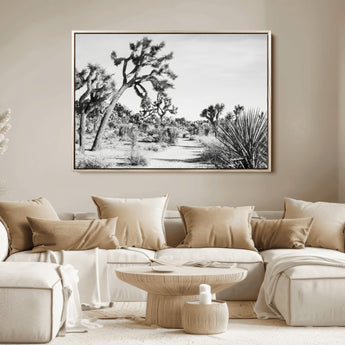 88164251-MGV-FC-36X24_Natural-Joshua Tree Wall Art Canvas Print, Framed Desert Path Art Picture Print, Monochrome Desert Perfect Minimalist Desert Decor Artwork