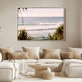 23287092-MGV-FC-36X24_Natural-Ocean Surfer Wall Art Canvas Print, Framed Coastal Surf Art Picture Print, Tropical Beach Perfect Tropical Coastal Decor Artwork