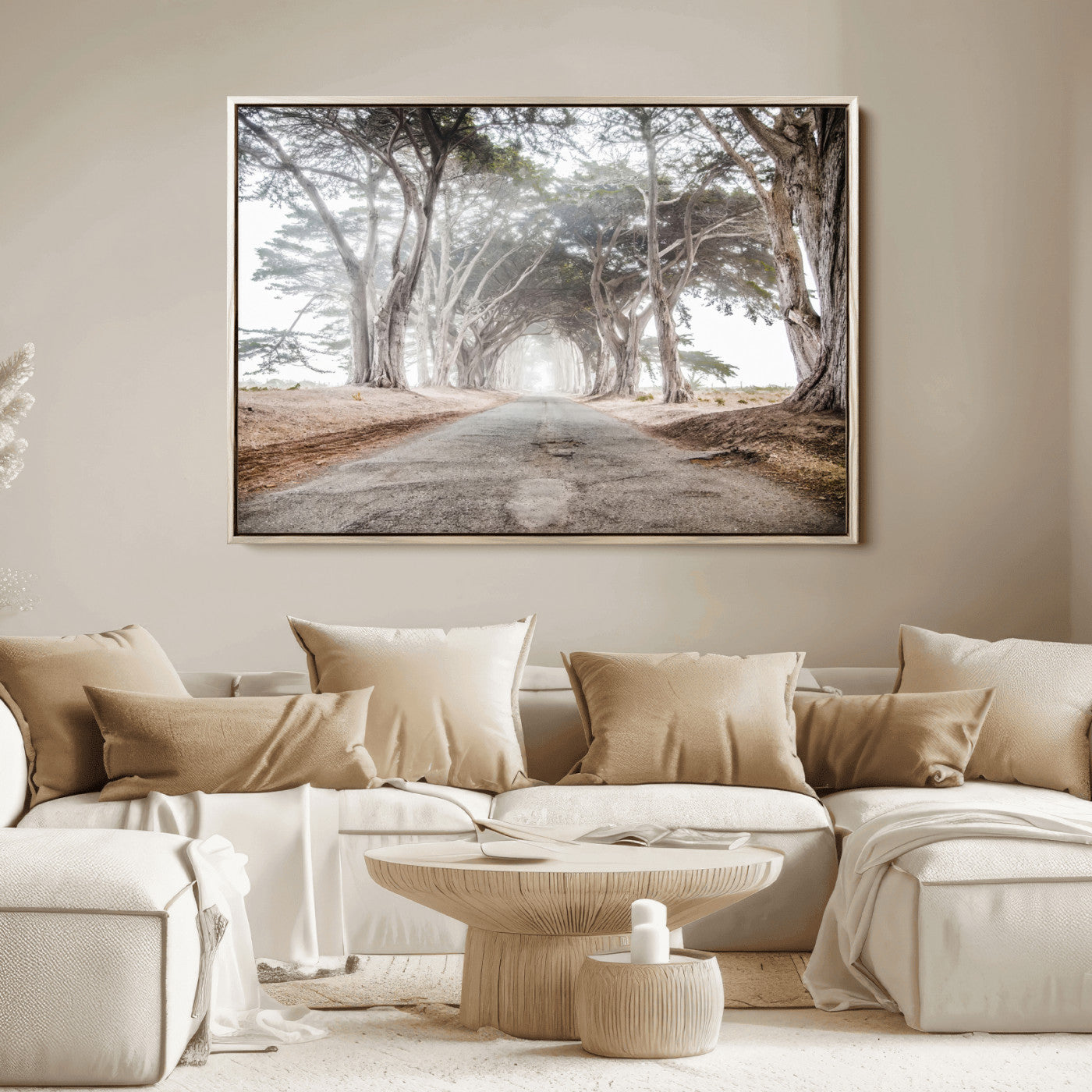 87090469-MGV-FC-36X24_Natural-Cypress Tunnel Wall Art Canvas Print, Framed Misty Road Art Picture Print, Foggy Trees Perfect Rustic Woodland Decor Artwork