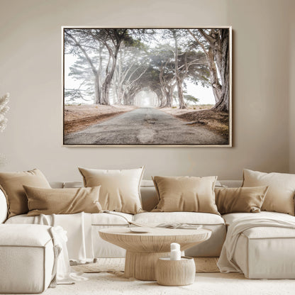 87090469-MGV-FC-36X24_Natural-Cypress Tunnel Wall Art Canvas Print, Framed Misty Road Art Picture Print, Foggy Trees Perfect Rustic Woodland Decor Artwork