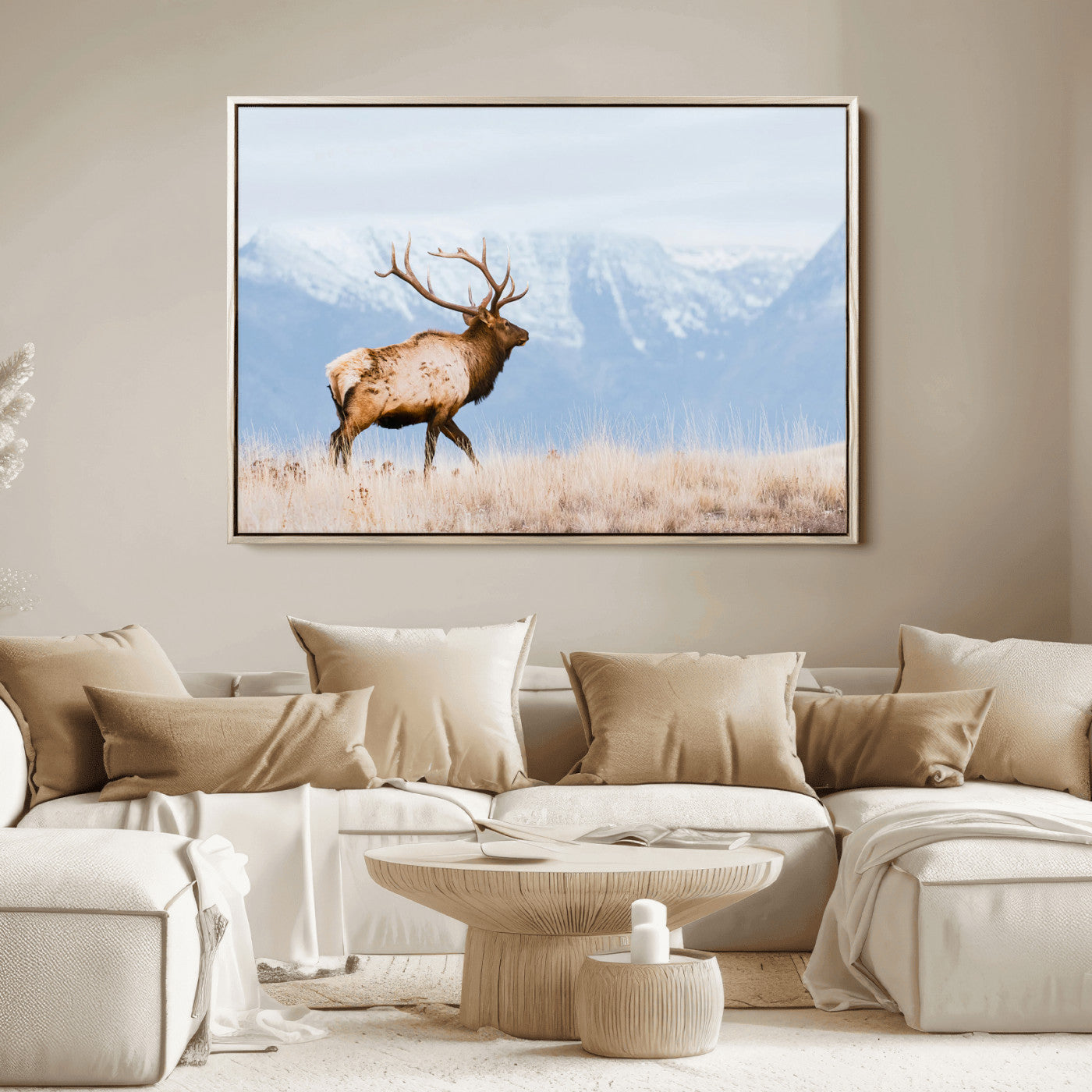 96024025-MGV-FC-36X24_Natural-Elk Photography Wall Art Canvas Print, Framed Mountain Wildlife Art Picture Print, Rustic Lodge Decor Perfect Rustic Lodge Decor