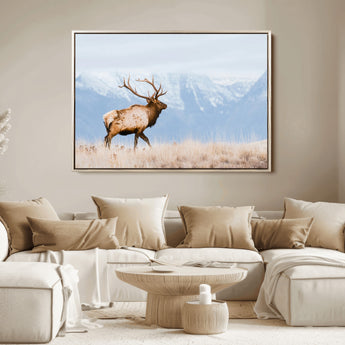 96024025-MGV-FC-36X24_Natural-Elk Photography Wall Art Canvas Print, Framed Mountain Wildlife Art Picture Print, Rustic Lodge Decor Perfect Rustic Lodge Decor