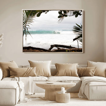 50382104-MGV-FC-36X24_Natural-Tropical Surf Wall Art Canvas Print, Framed Palm Tree View Art Picture Print, Beach House Art Perfect Boho Coastal Decor Artwork