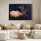 91871131-MGV-FC-36X24_Natural-Rustic Elk Art Wall Art Canvas Print, Framed Moody Wildlife Decor Art Picture Print, Western Animal Print Perfect Western Lodge