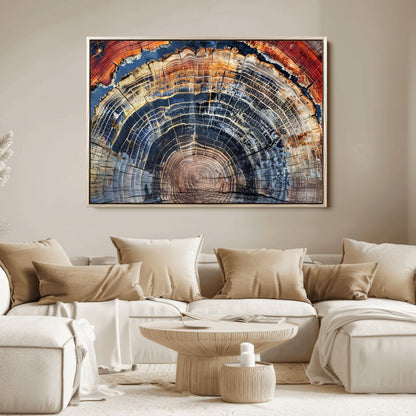 38987581-MGV-FC-36X24_Natural-Tree Ring Art Wall Art Canvas Print, Framed Rustic Wall Decor Art Picture Print, Nature Grain Print Perfect Modern Rustic Decor