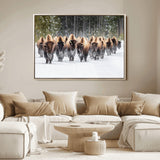 22695857-MGV-FC-36X24_Natural-Bison Herd Scene Wall Art Canvas Print, Framed Western Wildlife Art Picture Print, Rustic Animal Art Perfect Rustic Lodge Decor