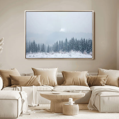 33033082-MGV-FC-36X24_Natural-Winter Forest Art Wall Art Canvas Print, Framed Snowy Landscape Art Picture Print, Misty Tree Scene Perfect Nordic Minimalist