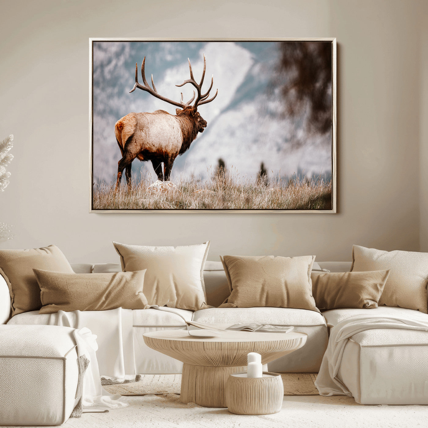 70489411-MGV-FC-36X24_Natural-Elk Photography Wall Art Canvas Print, Framed Mountain Wildlife Art Picture Print, Rustic Nature Decor Perfect Rustic Lodge Decor