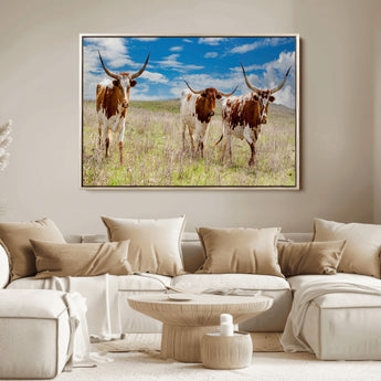 58099948-MGV-FC-36X24_Natural-Texas Longhorn Wall Art Canvas Print, Framed Western Decor Art Picture Print, Rustic Farmhouse Perfect Western Farmhouse Decor