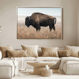 34451925-MGV-FC-36X24_Natural-Rustic Bison Decor Wall Art Canvas Print, Framed Buffalo Home Accent Art Picture Print, Prairie Wildlife Scene Perfect Western
