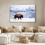58512275-MGV-FC-36X24_Natural-Cowboy Aesthetic Wall Art Canvas Print, Framed Neutral Animal Theme Art Picture Print, Bison Ranch Style Perfect Rustic Western