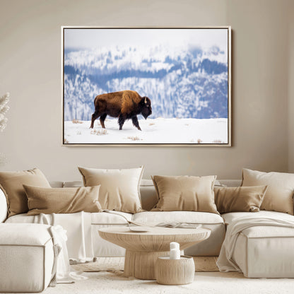 58512275-MGV-FC-36X24_Natural-Cowboy Aesthetic Wall Art Canvas Print, Framed Neutral Animal Theme Art Picture Print, Bison Ranch Style Perfect Rustic Western
