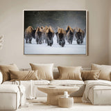 41669135-MGV-FC-36X24_Natural-Bison Herd Scene Wall Art Canvas Print, Framed Rustic Wildlife Decor Art Picture Print, Snowy Bison Landscape Perfect Rustic