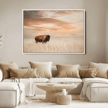87282289-MGV-FC-36X24_White-Bison Wall Art Canvas Print, Framed Buffalo Art Picture Print, Western Prairie Perfect Rustic Decor Artwork
