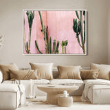 93119502-MGV-FC-36X24_White-Tall Cactus Wall Art Canvas Print, Framed Pink Wall Art Picture Print, Cactus Lines Perfect Modern Desert Decor Artwork