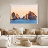 72996116-MGV-FC-36X24_White-El Arco Wall Art Canvas Print, Framed Cabo Rocks Art Picture Print, Ocean Arch Perfect Golden Coastal Landmark Decor Artwork