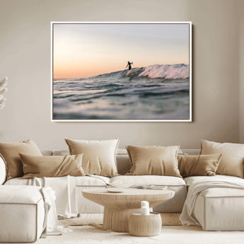 58502923-MGV-FC-36X24_White-Wave Rider Wall Art Canvas Print, Framed Ocean Wave Art Picture Print, Riding Surf Perfect Sunset Surf Decor Artwork