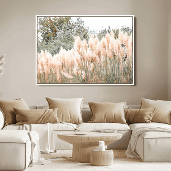 21826392-MGV-FC-36X24_White-Pampas Grass Wall Art Canvas Print, Framed Soft Pampas Art Picture Print, Pastel Grasses Perfect Soft Neutral Boho Decor Artwork
