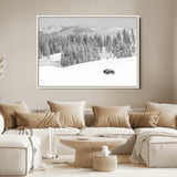 68081143-MGV-FC-36X24_White-Snowy Bison Wall Art Canvas Print, Framed Winter Forest Art Picture Print, Lone Bison Perfect Monochrome Winter Wild Decor Artwork