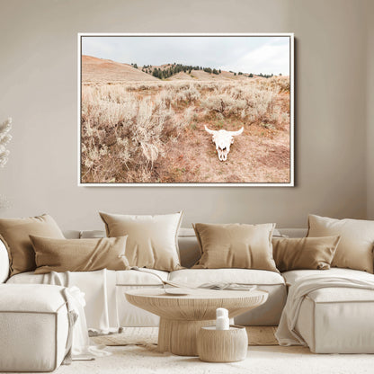 97234735-MGV-FC-36X24_White-Rustic Bones Wall Art Canvas Print, Framed Desert Sage Art Picture Print, Prairie Skull Perfect Minimal Rustic Decor Artwork