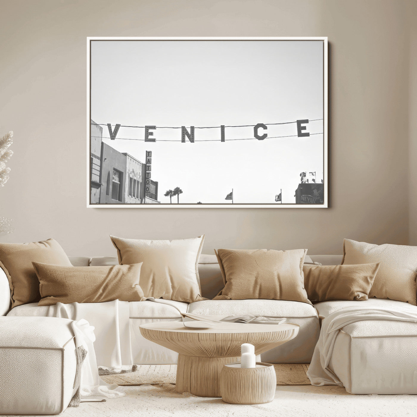 68254589-MGV-FC-36X24_White-Venice Sign Wall Art Canvas Print, Framed Venice Letters Art Picture Print, Los Angeles Perfect Minimalist Urban Decor Artwork