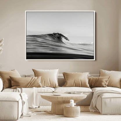 24029476-MGV-FC-36X24_White-Black Wave Wall Art Canvas Print, Framed Abstract Surf Art Picture Print, Minimalist Ocean Perfect Minimalist Coastal Decor