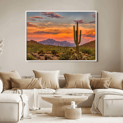 25332783-MGV-FC-36X24_White-Saguaro Cactus Wall Art Canvas Print, Framed Arizona Sunset Art Picture Print, Sonoran Desert Perfect Southwestern Boho Decor