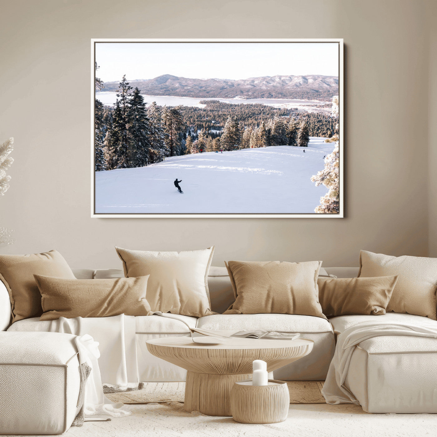 79857868-MGV-FC-36X24_White-Snowy Mountain Wall Art Canvas Print, Framed Ski Slope Art Picture Print, Winter Forest Perfect Modern Rustic Decor Artwork