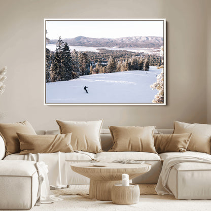 79857868-MGV-FC-36X24_White-Snowy Mountain Wall Art Canvas Print, Framed Ski Slope Art Picture Print, Winter Forest Perfect Modern Rustic Decor Artwork