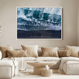 87941475-MGV-FC-36X24_White-Black Beach Wall Art Canvas Print, Framed Aerial Ocean Art Picture Print, Moody Coastal Perfect Modern Coastal Decor Artwork