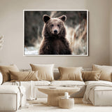 47112103-MGV-FC-36X24_White-Brown Bear Wall Art Canvas Print, Framed Forest Wildlife Art Picture Print, Woodland Bear Perfect Rustic Cabin Decor Artwork