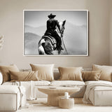 83102464-MGV-FC-36X24_White-Western Cowboy Wall Art Canvas Print, Framed Monochrome Horse Art Picture Print, Western Equestrian Perfect Rustic Western Decor