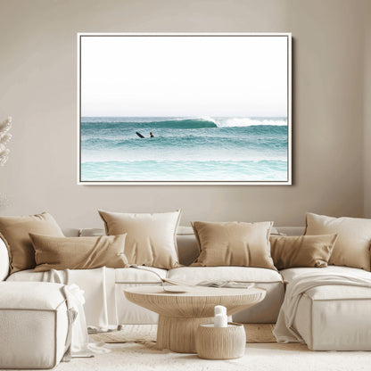 56345117-MGV-FC-36X24_White-Minimalist Surfing Wall Art Canvas Print, Framed Ocean Waves Art Picture Print, Soft Ocean Perfect Minimalist Coastal Decor