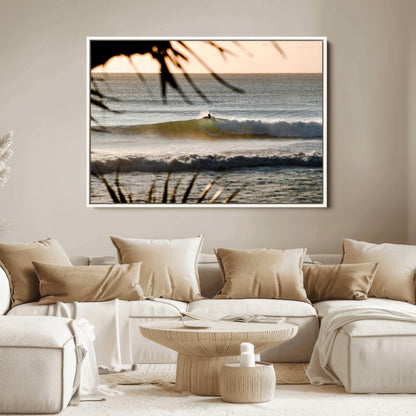 24896468-MGV-FC-36X24_White-Sunset Surf Wall Art Canvas Print, Framed Golden Waves Art Picture Print, Tropical Ocean Perfect Tropical Boho Decor Artwork