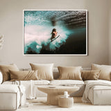 85923512-MGV-FC-36X24_White-Aquatic Motion Wall Art Canvas Print, Framed Underwater Swimming Art Picture Print, Female Surfer Diving Perfect Coastal Boho