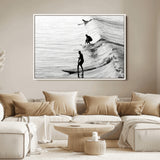 19875284-MGV-FC-36X24_White-Surfer Waves Wall Art Canvas Print, Framed Black White Surf Art Picture Print, Monochrome Ocean Perfect Modern Coastal Decor