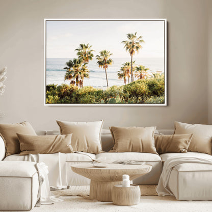 94707294-MGV-FC-36X24_White-California Coast Wall Art Canvas Print, Framed Palm Trees Art Picture Print, Coastal Landscape Perfect Coastal Minimalist Decor