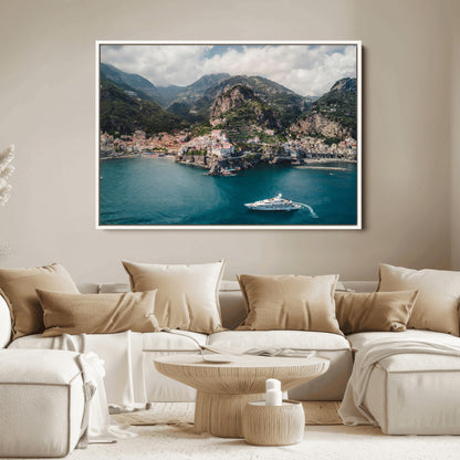 20321590-MGV-FC-36X24_White-Amalfi Coast Wall Art Canvas Print, Framed Italy Travel Art Picture Print, Mediterranean Landscape Perfect Mediterranean Coastal