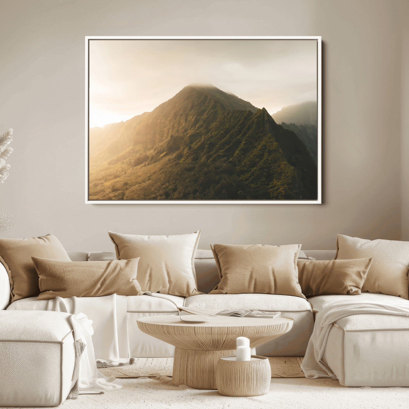 42338636-MGV-FC-36X24_White-Golden Mountain Wall Art Canvas Print, Framed Misty Summit Art Picture Print, Rugged Landscape Perfect Moody Wilderness Decor