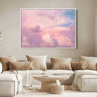 22874890-MGV-FC-36X24_White-Pastel Sky Wall Art Canvas Print, Framed Dreamy Cloudscape Art Picture Print, Sunset Glow Perfect Minimalist Serenity Decor